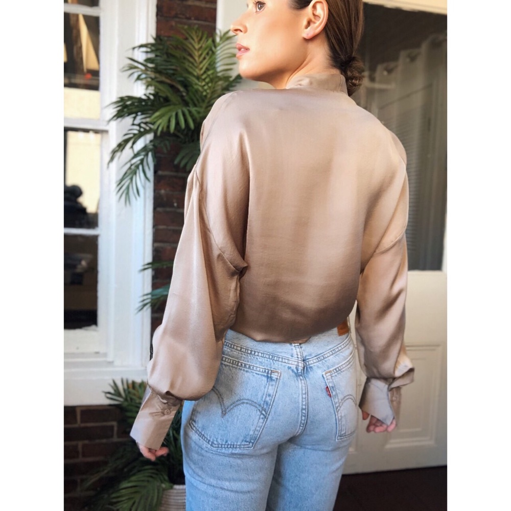 KLY Tie Front Blouse Top - Taupe - Picture 3 of 8